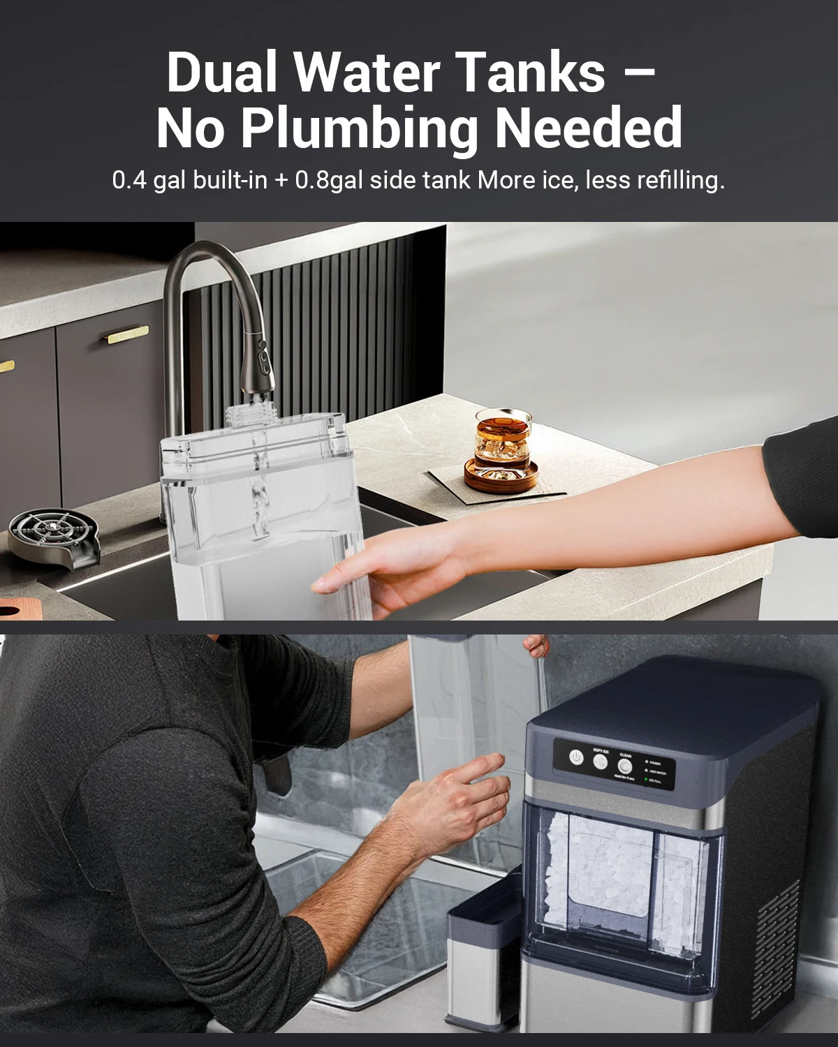 44Lbs/24H Nugget Ice Maker with 0.8 Gallon Tank,Self-Cleaning Portable Countertop Ice Maker,Soft Chewable Pellet Ice Machine