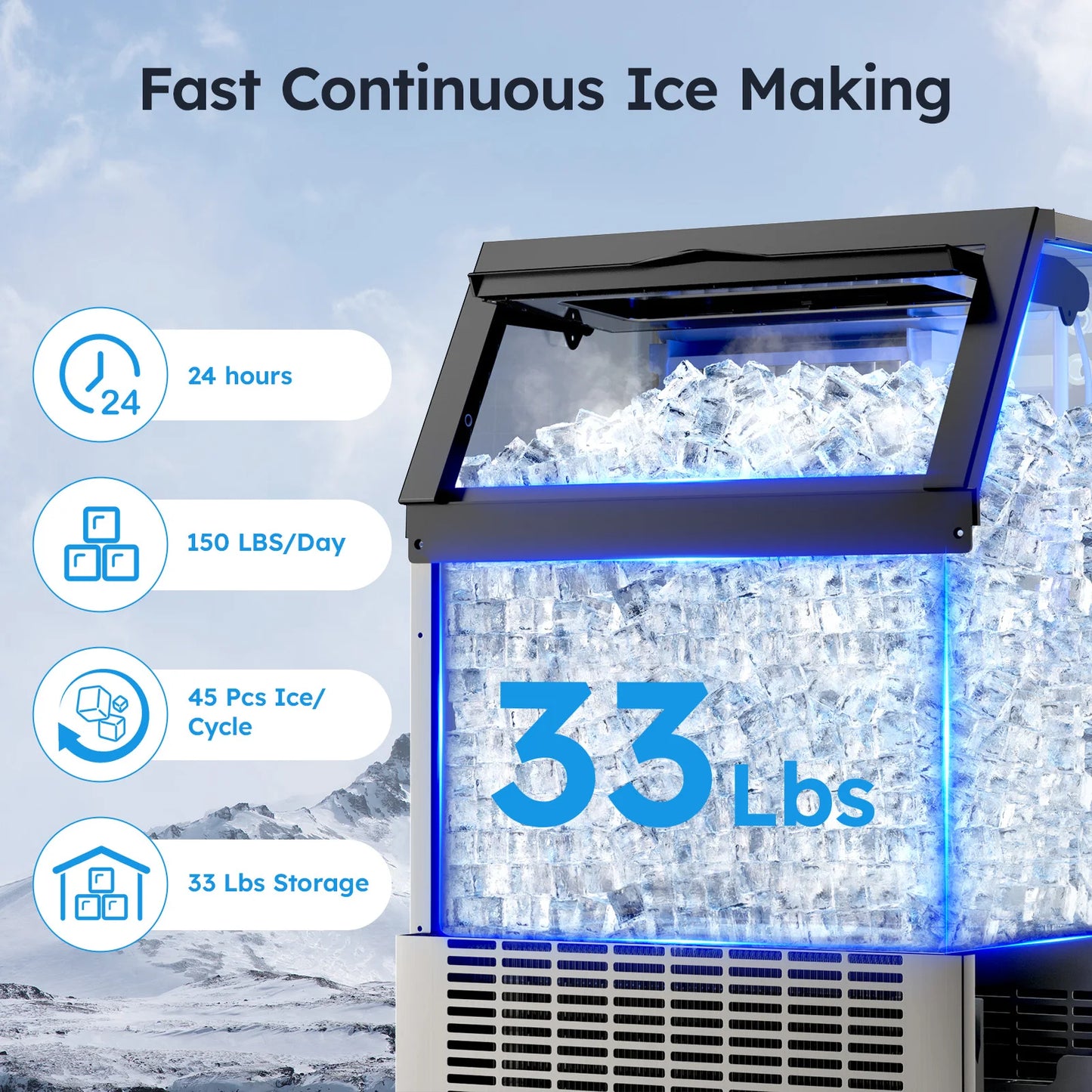 Commercial Ice Maker Machine Stainless Steel Under Counter Ice Maker with 34LBS Ice Bin Freestanding Ice Machine for Home Cafe