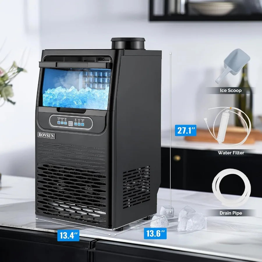 Freestanding 70LBS 24H Countertop Ice Maker with Dual Water Inlets and Appointment Function for Home or Commercial Use Includes