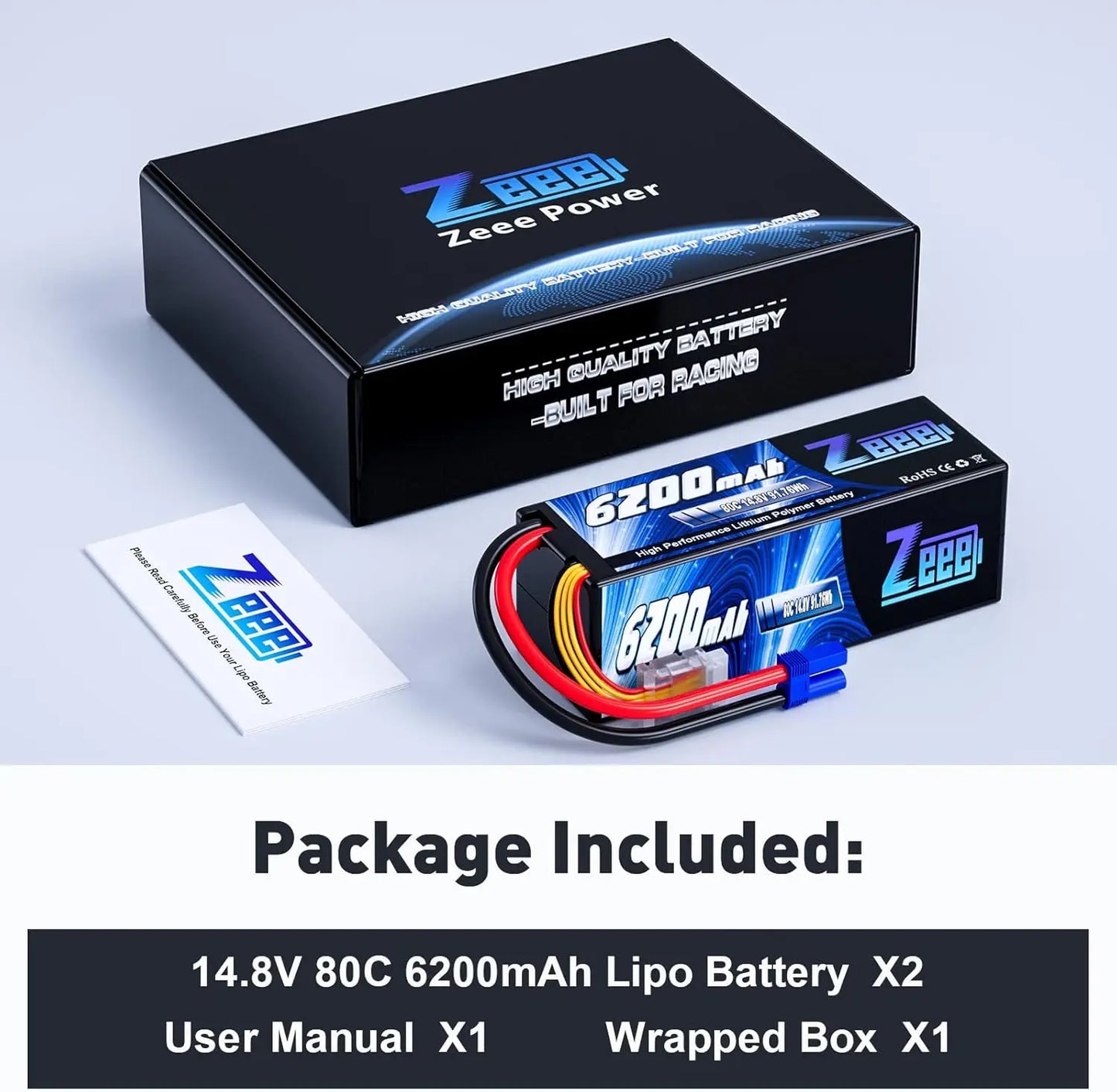 Zeee 4S 6200mAh Lipo Battery for RC Car 14.8V 80C Hardcase with EC5 Plug for FPV Drone Buggy Truggy Racing Hobby RC Model Parts