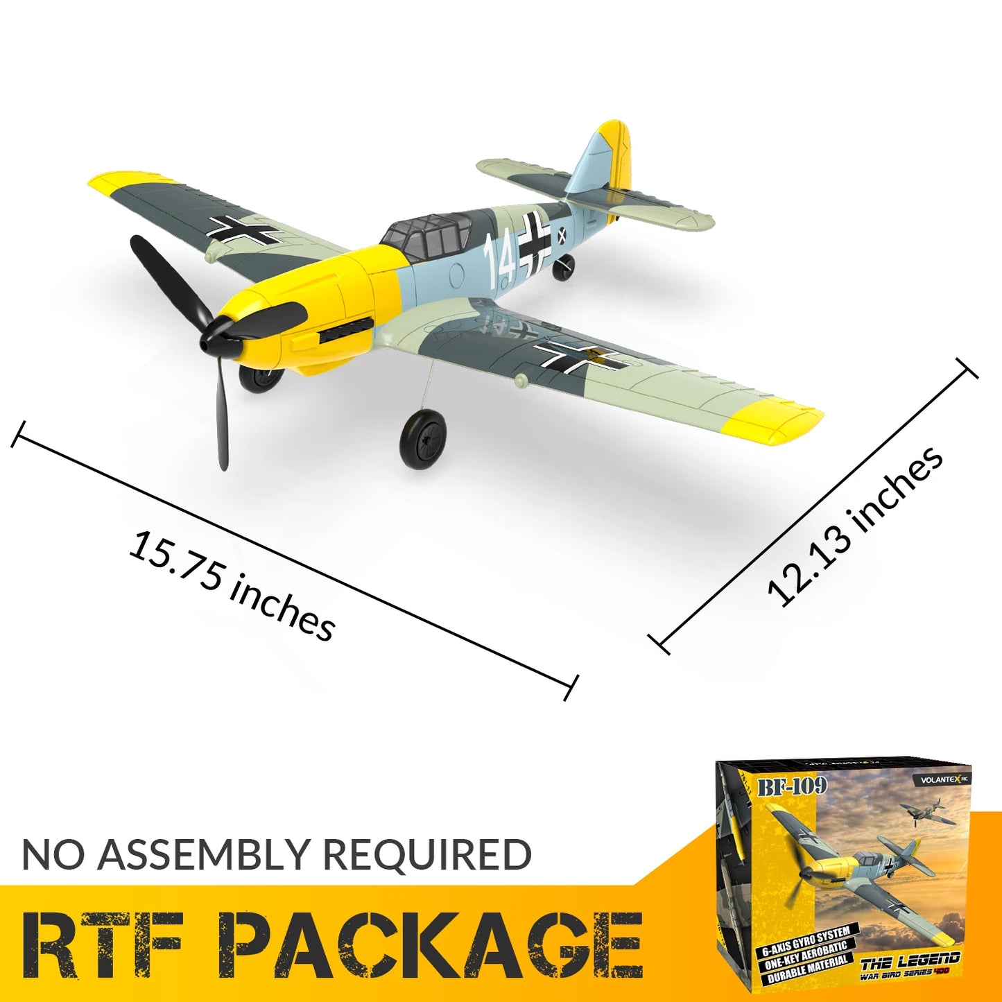 VOLANTEXRC RC Plane, 4 Channel Remote Control Airplane BF109 Fighter RTF with Aileron, Gyro, Aerobatics & 3 Modes Easy to Fly