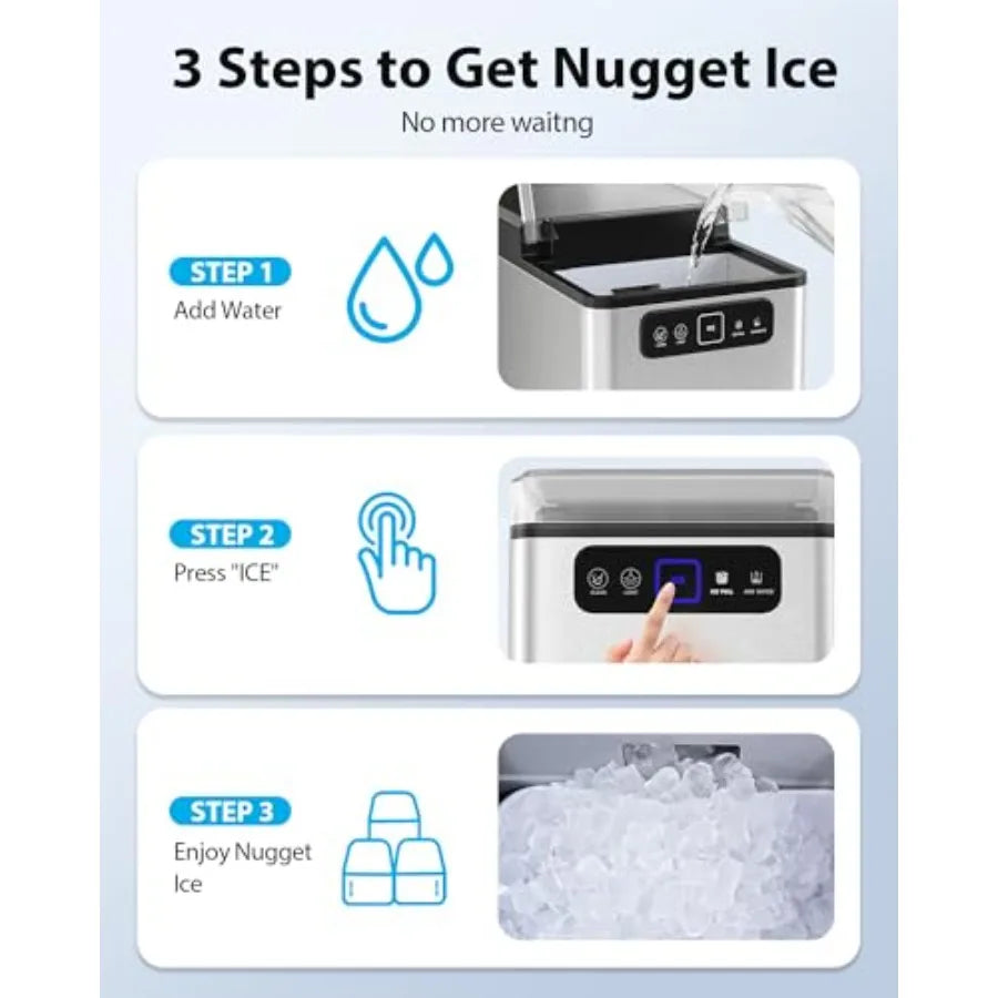 Nugget Ice Maker 40Lbs/24H Countertop Soft Chewable Ice Pebble Ice Machine One-Click Operation Auto Self-Cleaning Ice Makers wi