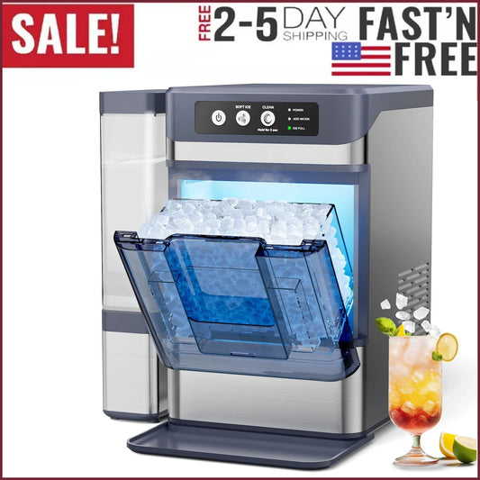 44Lbs/24H Nugget Ice Maker with 0.8 Gallon Tank,Self-Cleaning Portable Countertop Ice Maker,Soft Chewable Pellet Ice Machine