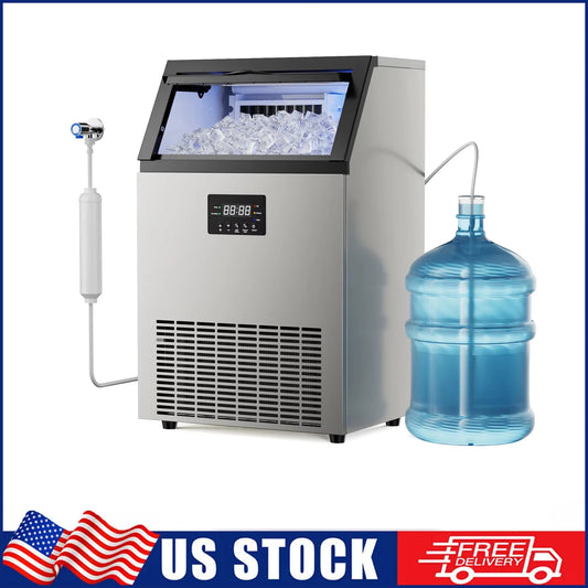 Commercial Ice Maker Machine Stainless Steel Under Counter Ice Maker with 34LBS Ice Bin Freestanding Ice Machine for Home Cafe
