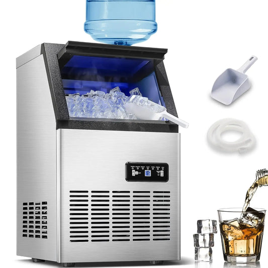 120LBS/24H, Stainless Steel, Adjustable Thickness, Self-Cleaning, Quiet, 40 Cubes/Cycle Commercial Ice Maker