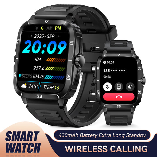 EIGIIS Smart Watch 3ATM Waterproof 1.96" IPS Screen Military KT71 Men 100+ Sport Mode Heart Rate Blood Pressure Bluetooth Call