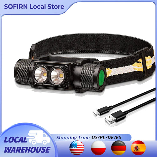 H25L USB Rechargeable 1000LM Headlamp with 18650 Battery TN3535 5000K Headlight Camping Fishing Torch