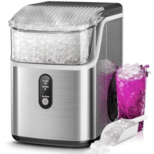 Nugget Ice Makers CountertopPebble Ice Maker Machine with Chewable Ice 35lbs/Day One-Click Operation Self-Cleaning Pellet Ice M