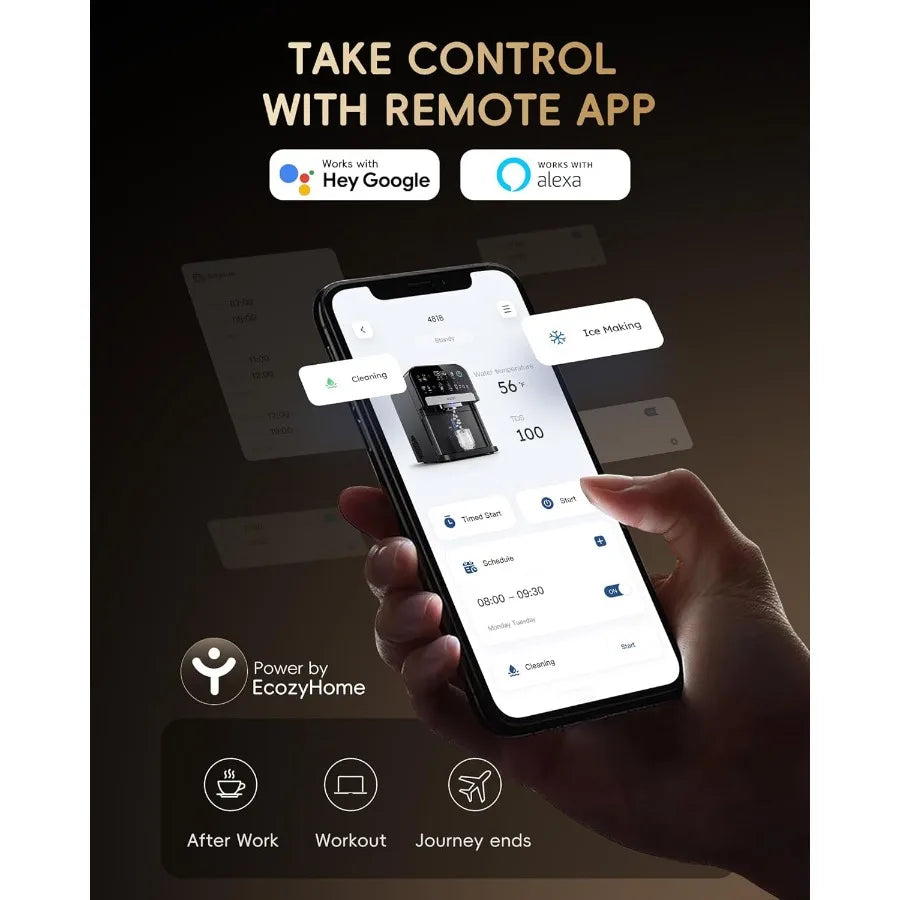 ecozy Nugget Ice Maker Dispenser Smart 2-in-1 Pebble Ice Machine Countertop Water Dispenser with App Control Self-Cleaning Auto